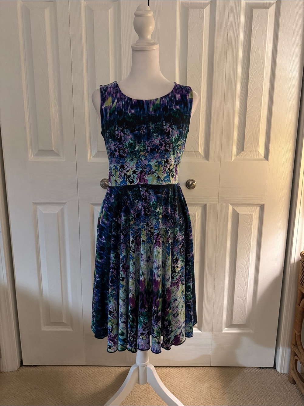Cynthia Rowley Blue Purple Green Floral Sleeveless Fit and Flare Dress